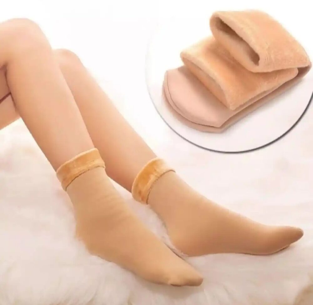 Ladies Lamb Wool Fur Socks - Soft, Warm, and Cozy in Skin and Black Colors - Image 3