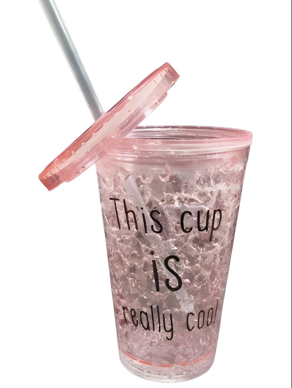 Icey Cracked Look Non Breakable Acrylic Glass Pack of 1 With Air Tight Lid and Straw - Image 4