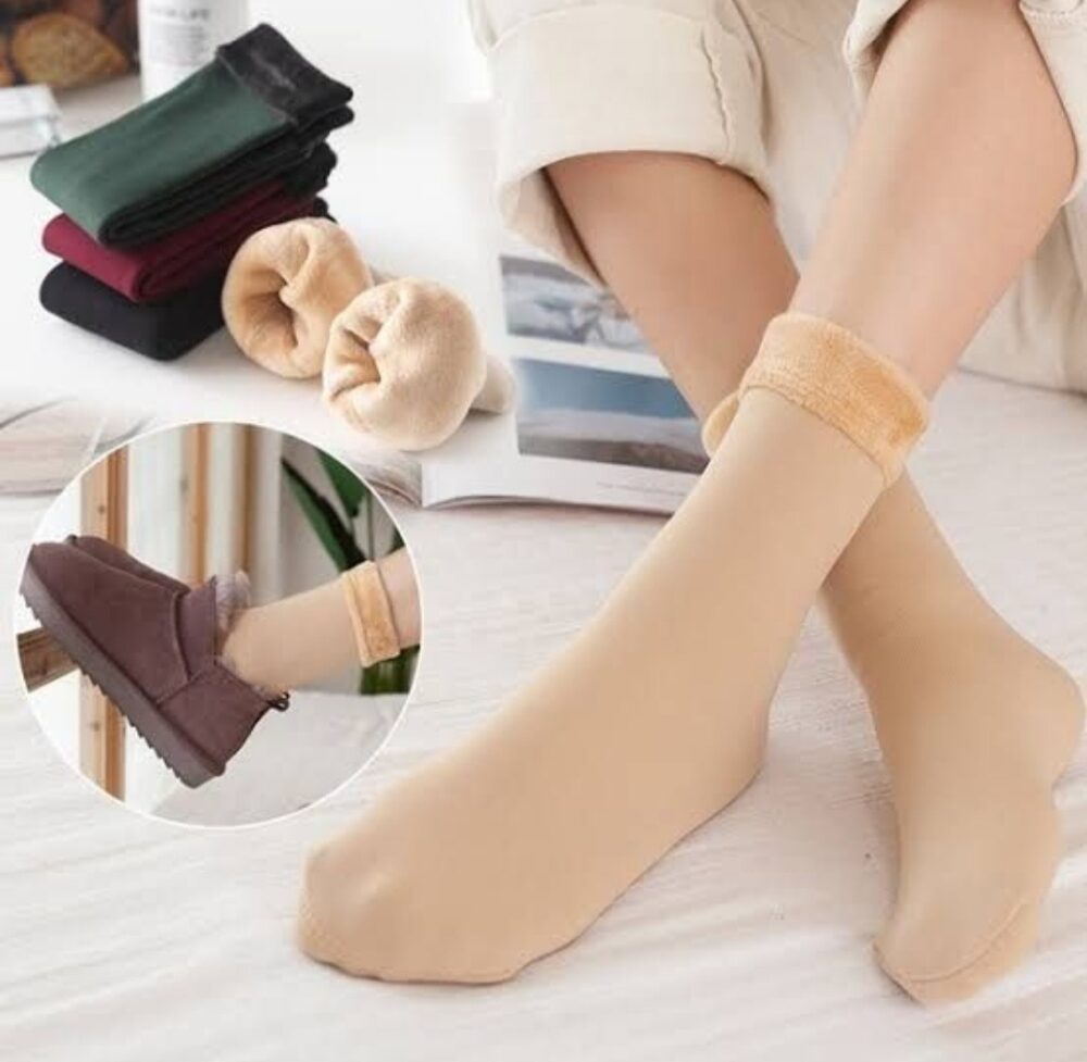 Ladies Lamb Wool Fur Socks - Soft, Warm, and Cozy in Skin and Black Colors