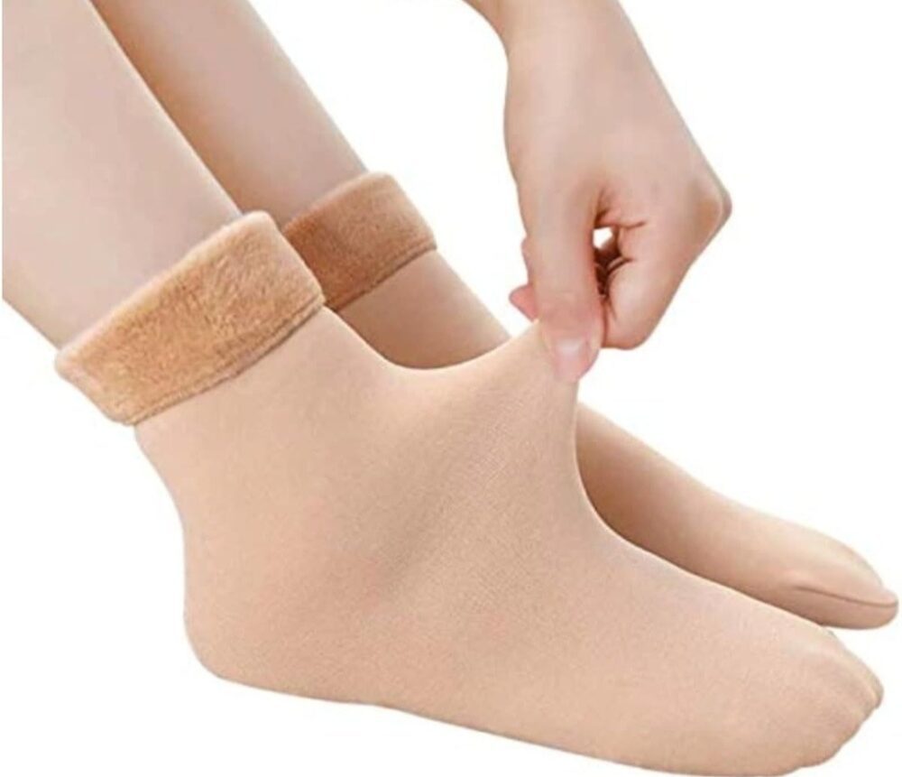 Ladies Lamb Wool Fur Socks - Soft, Warm, and Cozy in Skin and Black Colors - Image 6