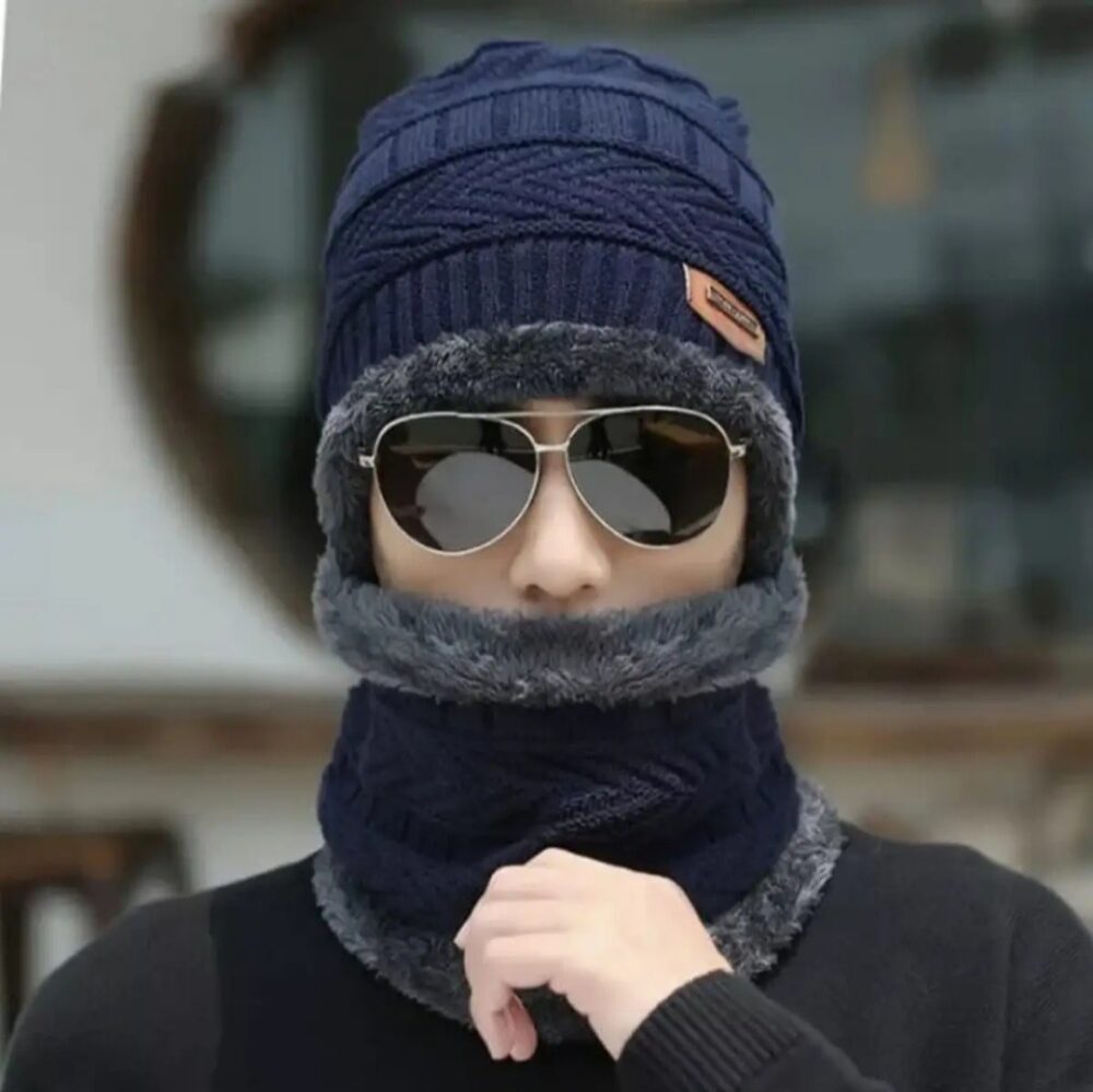 Wool Beanie Caps with Neck Band – Soft, Warm, and Cozy with Fleece Fur Lining for Men and Women