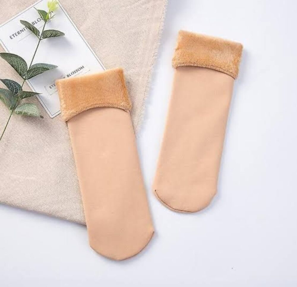 Ladies Lamb Wool Fur Socks - Soft, Warm, and Cozy in Skin and Black Colors - Image 4