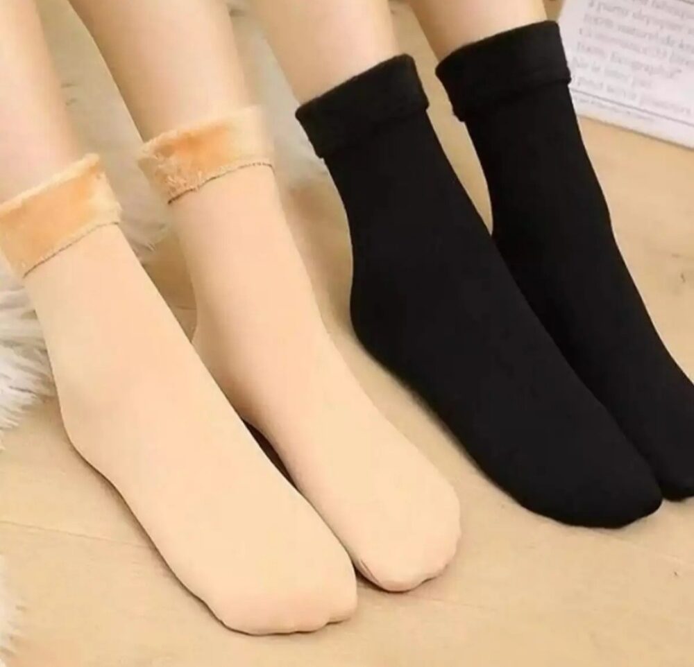 Ladies Lamb Wool Fur Socks - Soft, Warm, and Cozy in Skin and Black Colors - Image 9