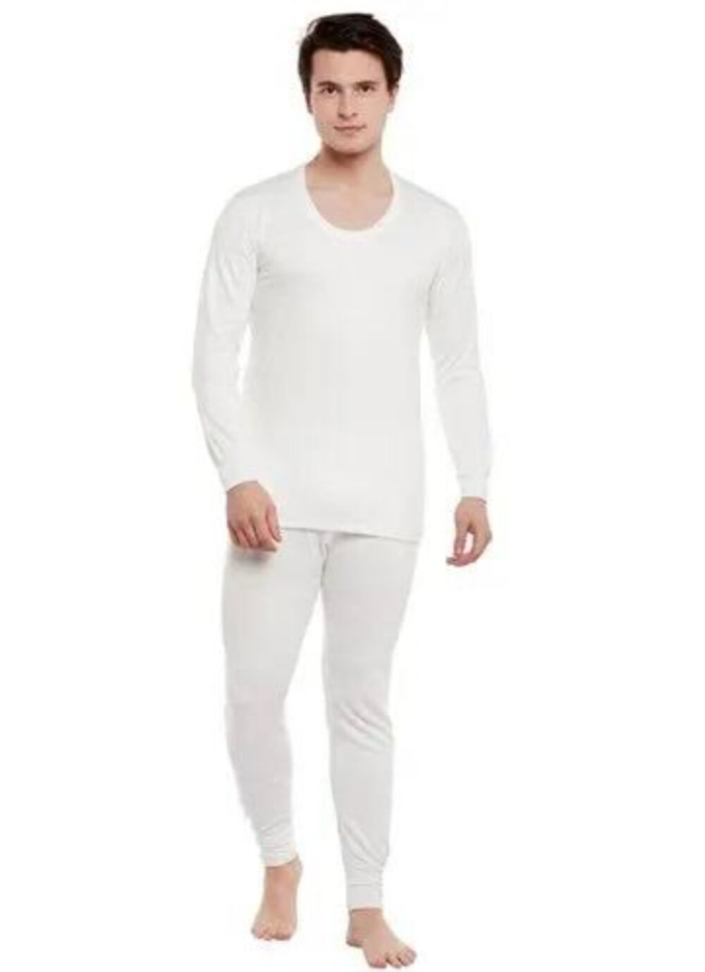 Winter Thermal Suit Set For Men Top And Bottom Off white And Skin Toned Warmth Infused - Image 6