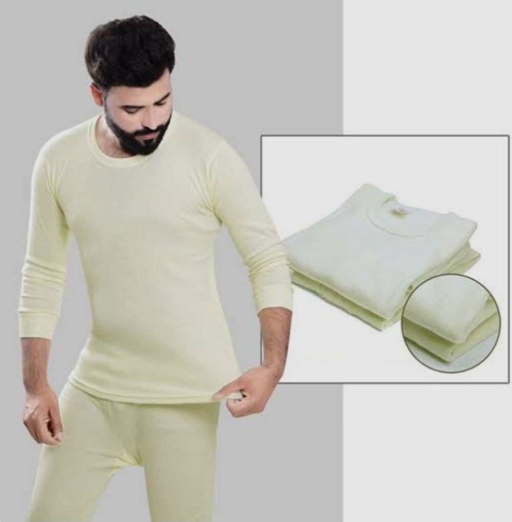 Winter Thermal Suit Set For Men Top And Bottom Off white And Skin Toned Warmth Infused - Image 7
